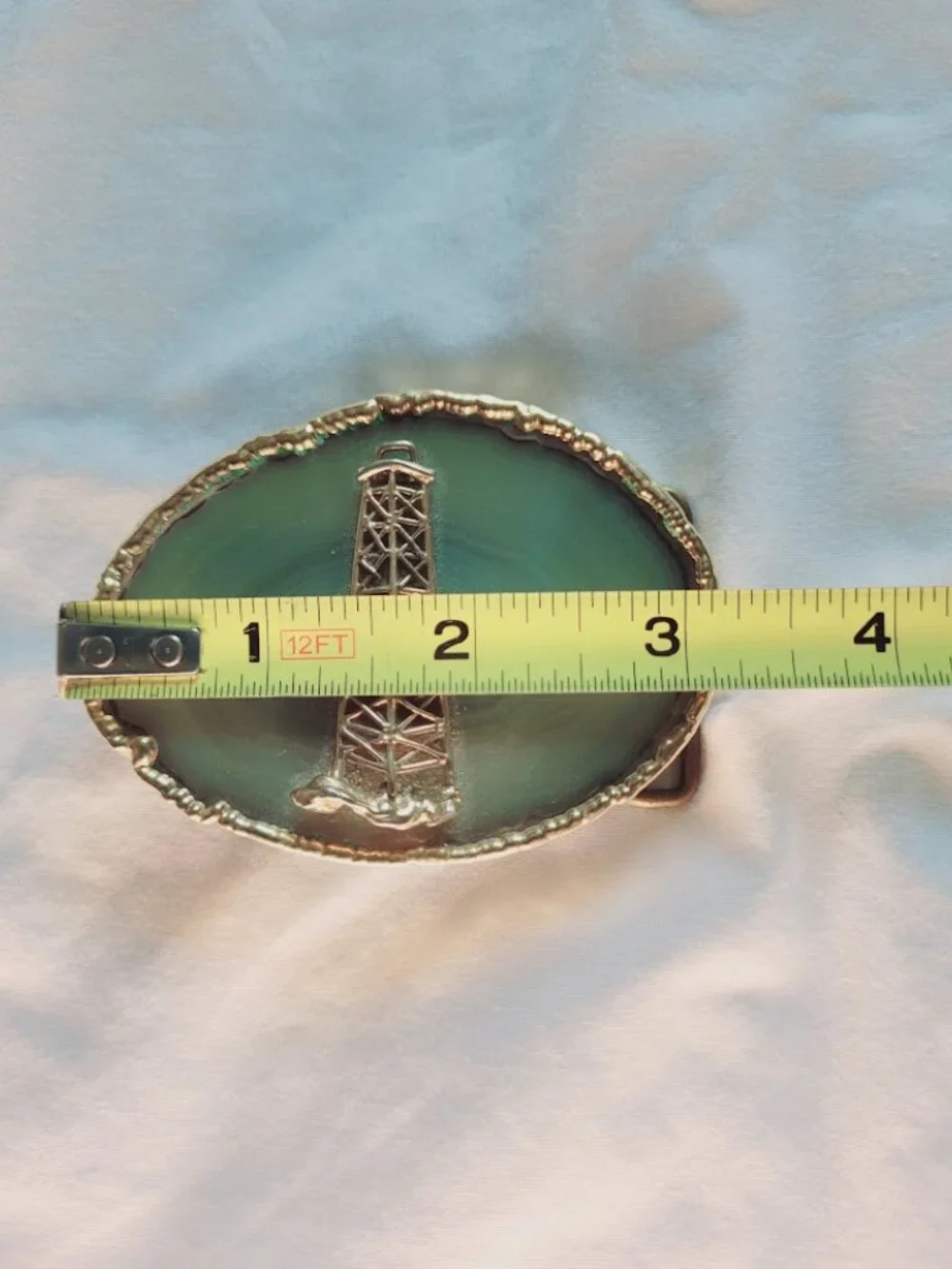 Green Agate & Gold Western Belt Buckle.